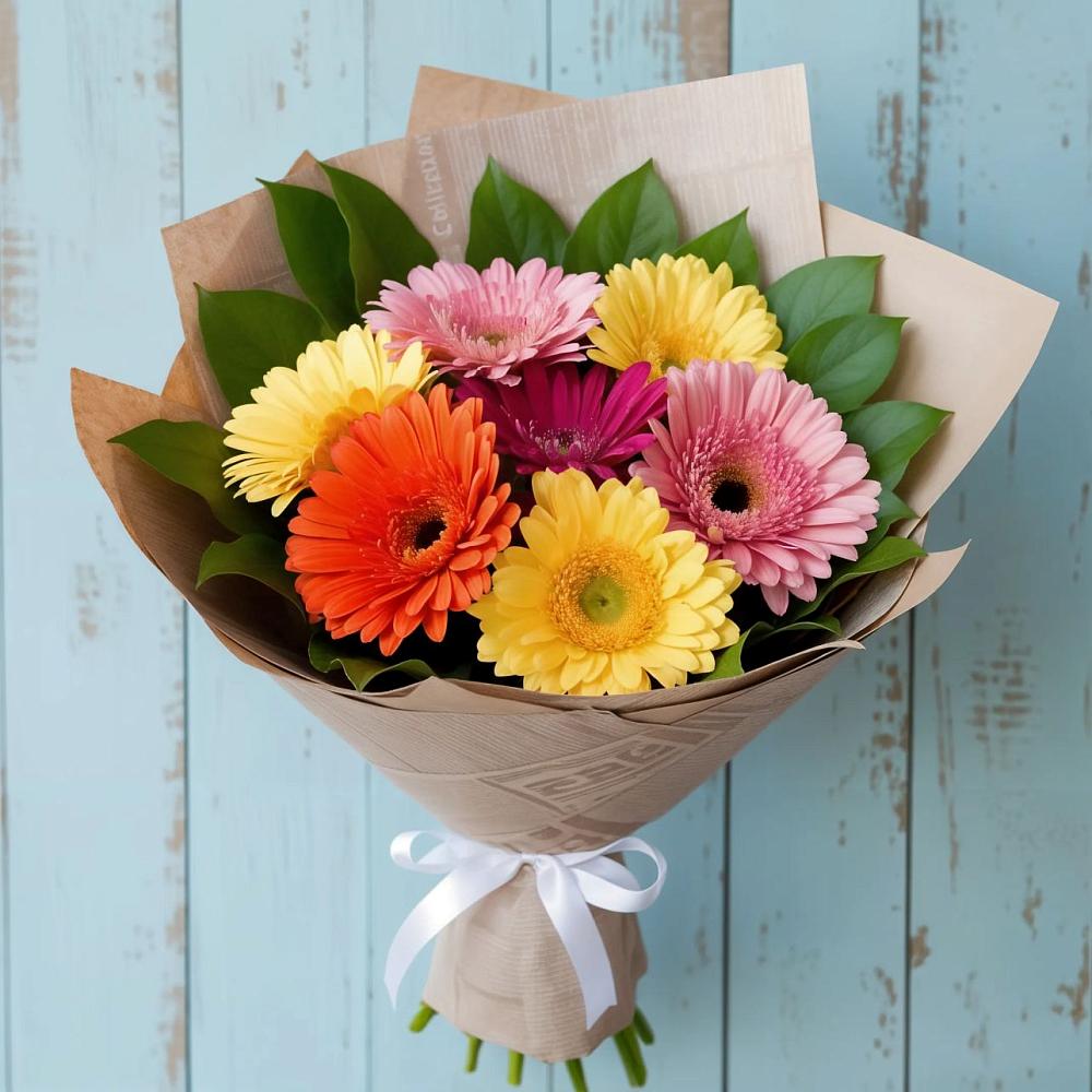 Букет яркий день в Ноябрьск Букет цветов из: Герберы в Ноябрьск