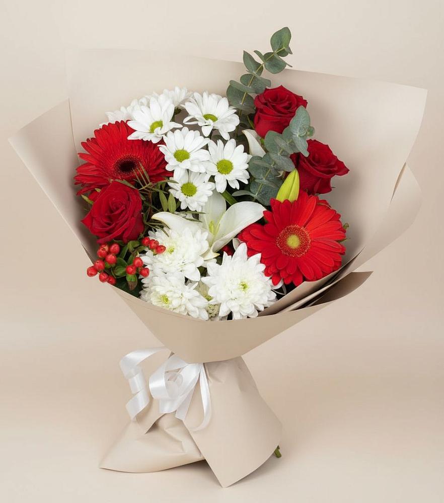 Букет цветов из: Розы, Хризантемы, Герберы и Лилии в Ноябрьск