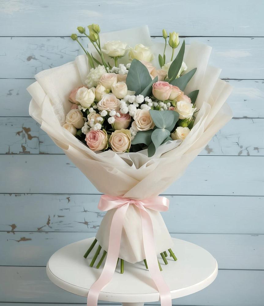 Букет Сказочное воображение в Ноябрьск Букет цветов из: Розы и Лизиантусы в Ноябрьск