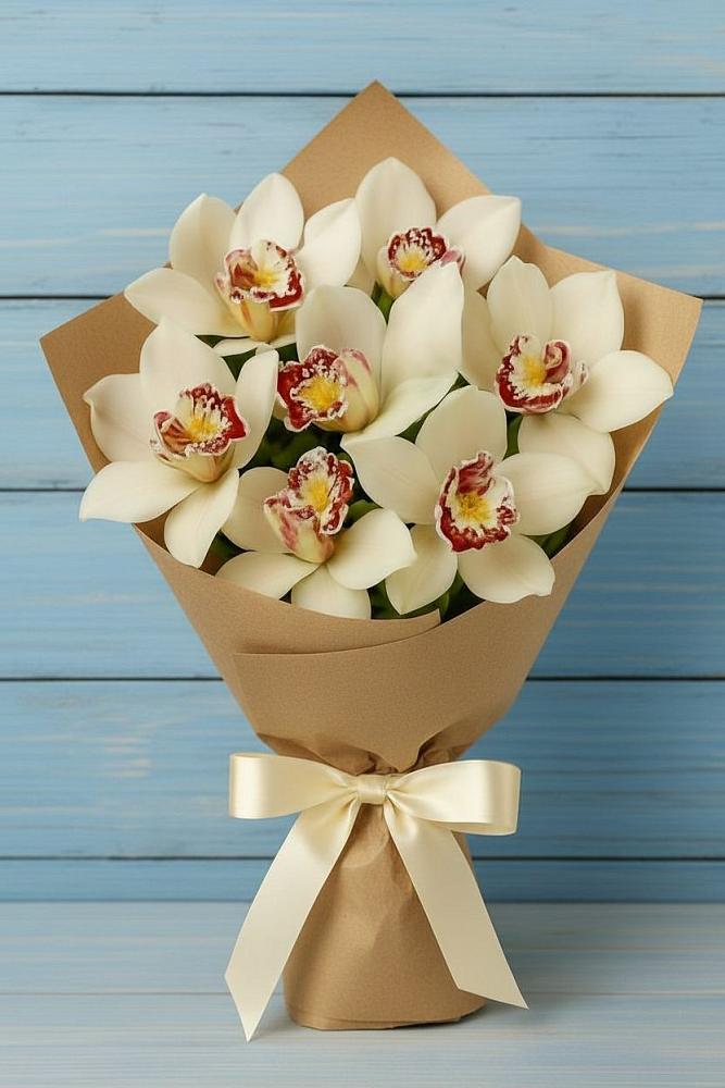 Букет 7 белых орхидей в Ноябрьск Букет цветов из: Орхидеи и Розы в Ноябрьск